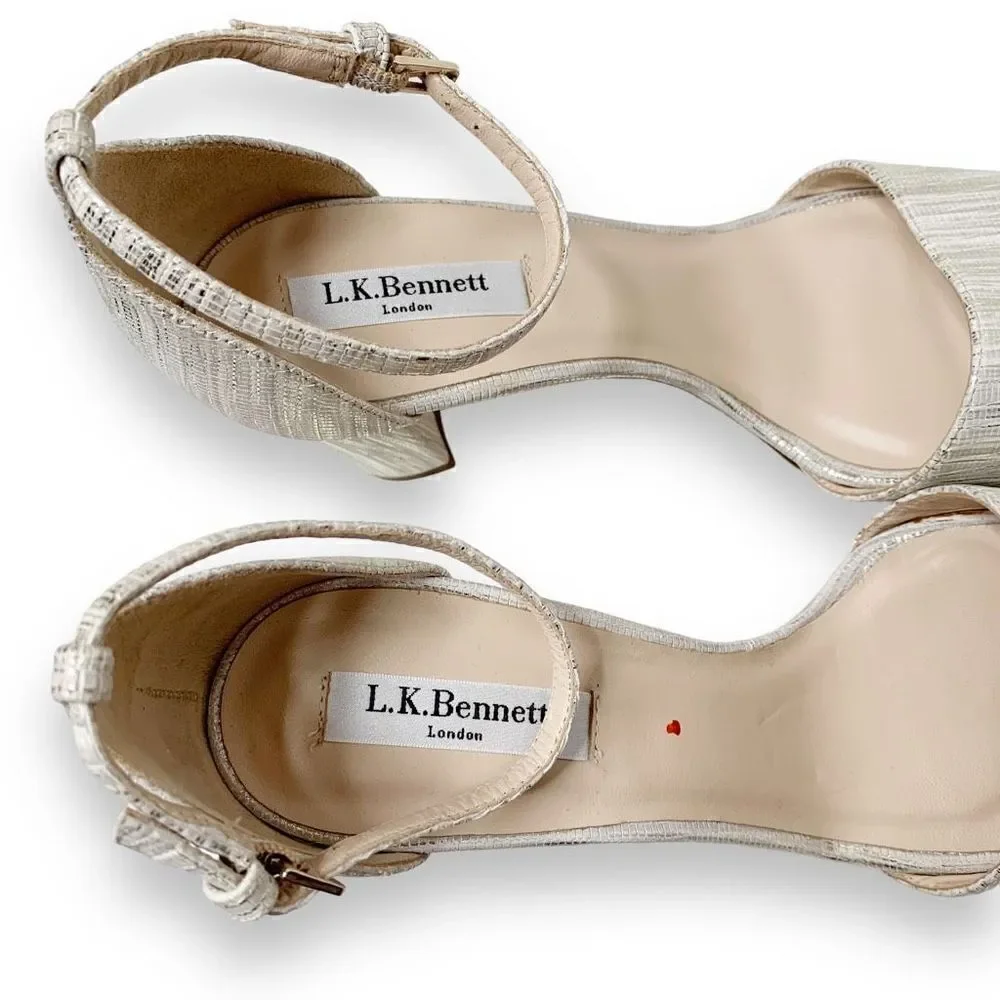 L. K. Bennett Helena Lizard-Effect Metallic Sandals Cre-Metallic Cream Size 37